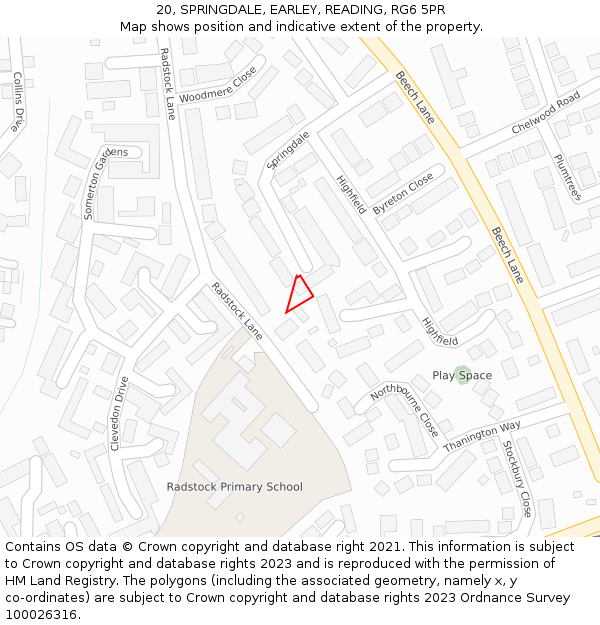 20, SPRINGDALE, EARLEY, READING, RG6 5PR: Location map and indicative extent of plot