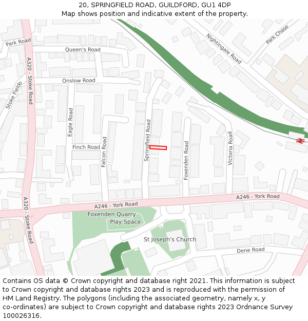 20, SPRINGFIELD ROAD, GUILDFORD, GU1 4DP: Location map and indicative extent of plot