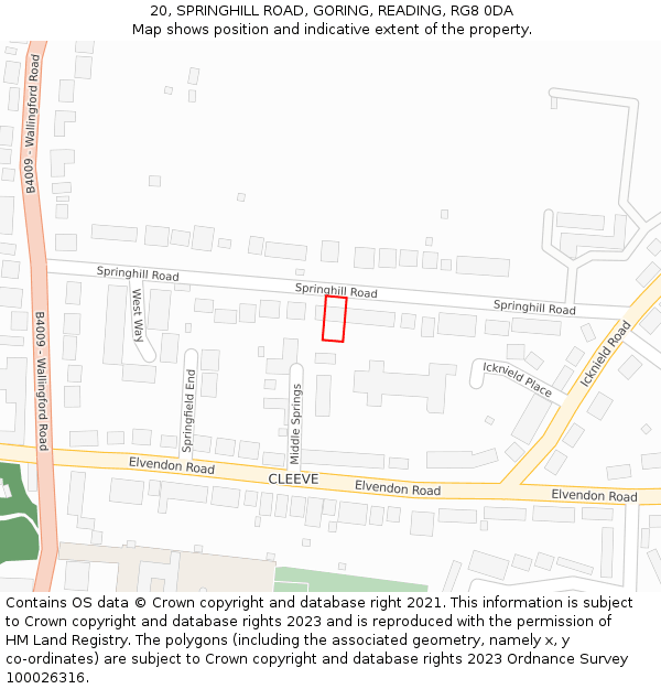 20, SPRINGHILL ROAD, GORING, READING, RG8 0DA: Location map and indicative extent of plot