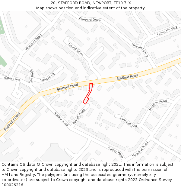 20, STAFFORD ROAD, NEWPORT, TF10 7LX: Location map and indicative extent of plot