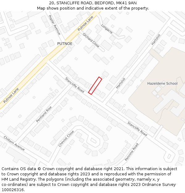 20, STANCLIFFE ROAD, BEDFORD, MK41 9AN: Location map and indicative extent of plot