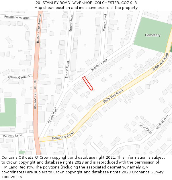 20, STANLEY ROAD, WIVENHOE, COLCHESTER, CO7 9LR: Location map and indicative extent of plot