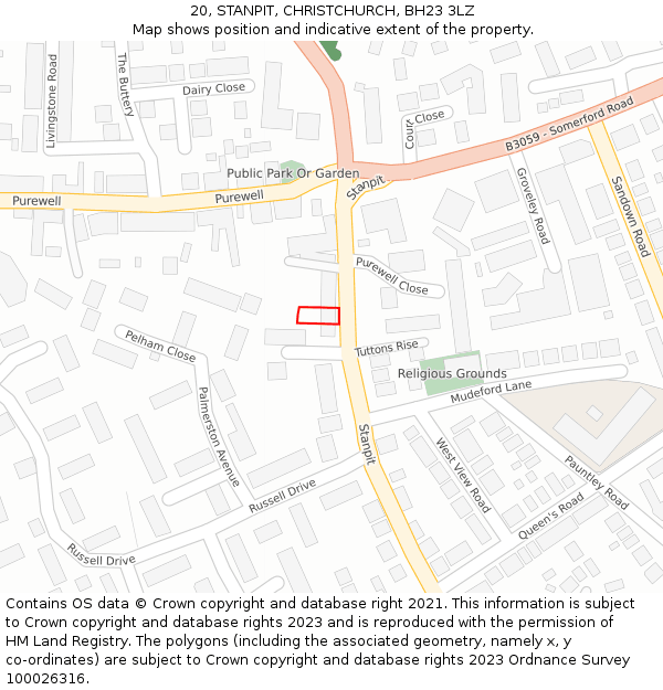 20, STANPIT, CHRISTCHURCH, BH23 3LZ: Location map and indicative extent of plot