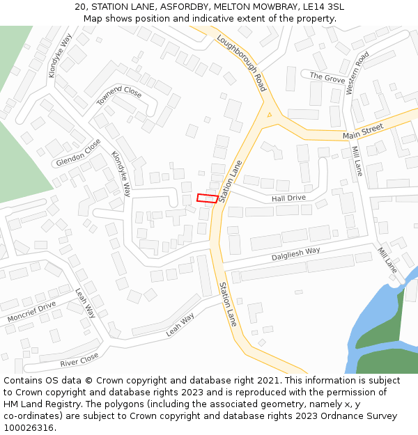 20, STATION LANE, ASFORDBY, MELTON MOWBRAY, LE14 3SL: Location map and indicative extent of plot