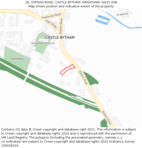 20, STATION ROAD, CASTLE BYTHAM, GRANTHAM, NG33 4SB: Location map and indicative extent of plot