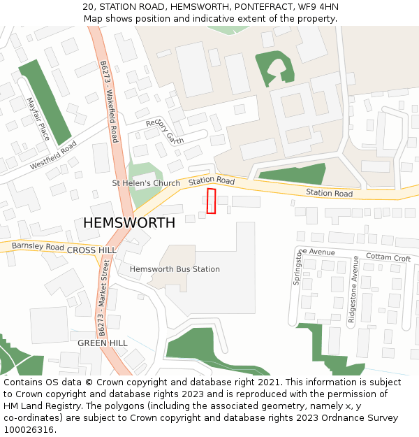 20, STATION ROAD, HEMSWORTH, PONTEFRACT, WF9 4HN: Location map and indicative extent of plot