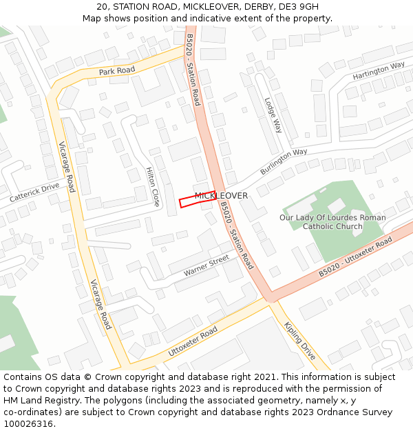 20, STATION ROAD, MICKLEOVER, DERBY, DE3 9GH: Location map and indicative extent of plot