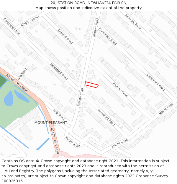 20, STATION ROAD, NEWHAVEN, BN9 0NJ: Location map and indicative extent of plot