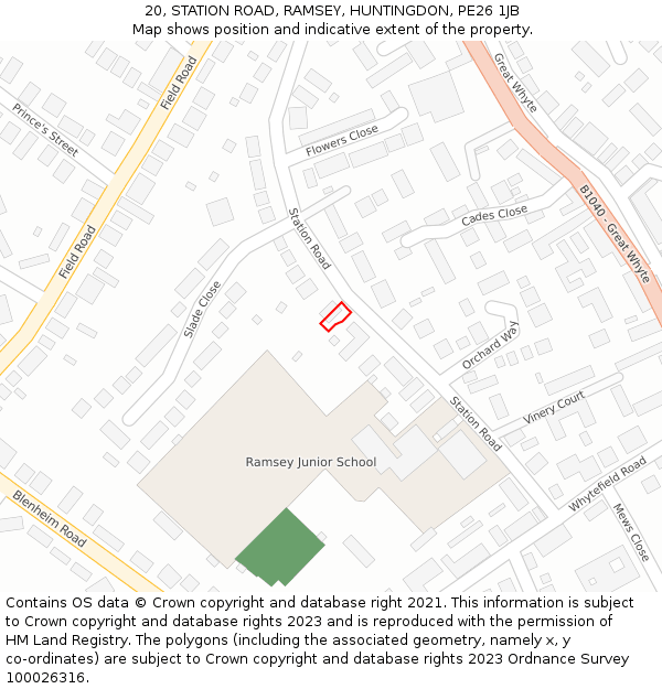 20, STATION ROAD, RAMSEY, HUNTINGDON, PE26 1JB: Location map and indicative extent of plot