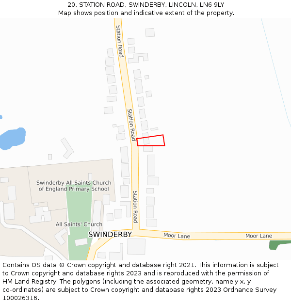 20, STATION ROAD, SWINDERBY, LINCOLN, LN6 9LY: Location map and indicative extent of plot