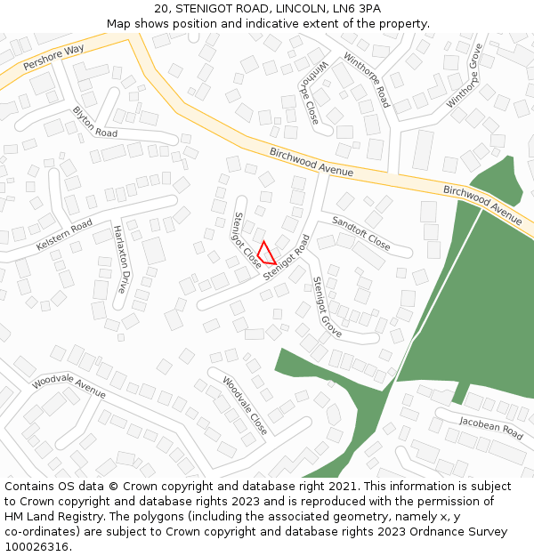 20, STENIGOT ROAD, LINCOLN, LN6 3PA: Location map and indicative extent of plot