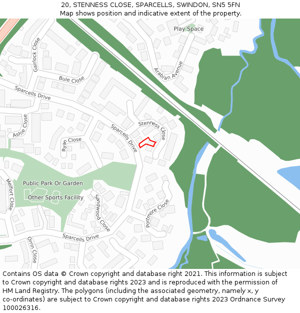 20, STENNESS CLOSE, SPARCELLS, SWINDON, SN5 5FN: Location map and indicative extent of plot