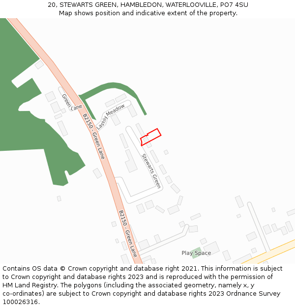 20, STEWARTS GREEN, HAMBLEDON, WATERLOOVILLE, PO7 4SU: Location map and indicative extent of plot