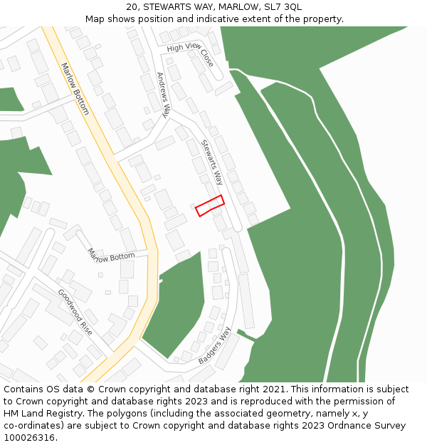 20, STEWARTS WAY, MARLOW, SL7 3QL: Location map and indicative extent of plot