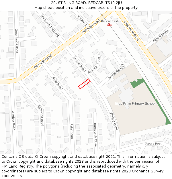 20, STIRLING ROAD, REDCAR, TS10 2JU: Location map and indicative extent of plot