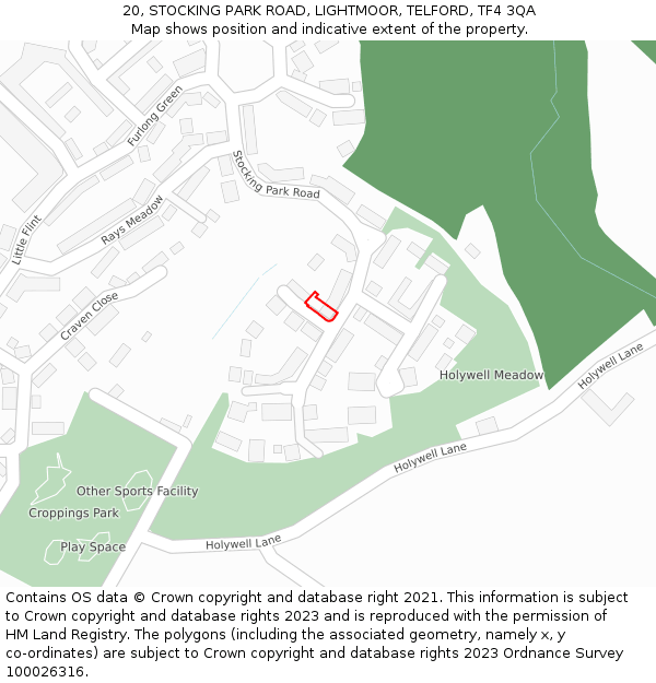 20, STOCKING PARK ROAD, LIGHTMOOR, TELFORD, TF4 3QA: Location map and indicative extent of plot