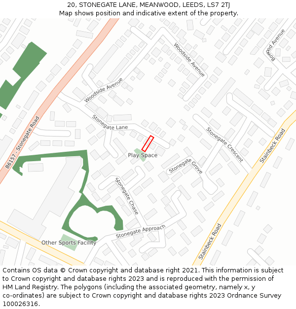 20, STONEGATE LANE, MEANWOOD, LEEDS, LS7 2TJ: Location map and indicative extent of plot