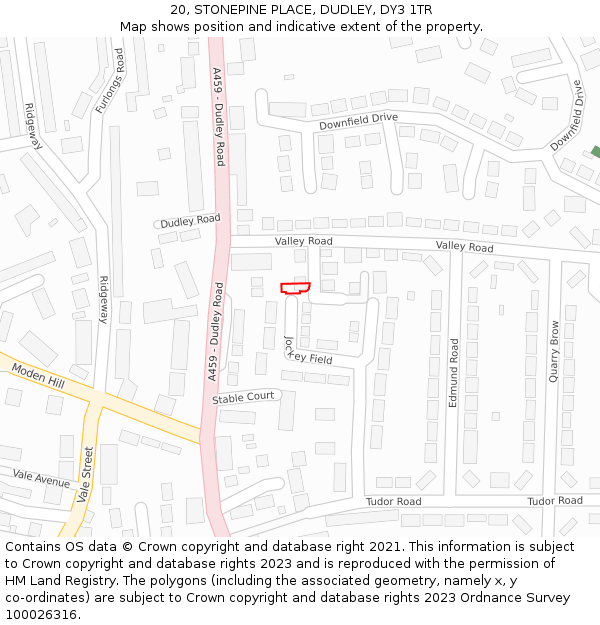 20, STONEPINE PLACE, DUDLEY, DY3 1TR: Location map and indicative extent of plot