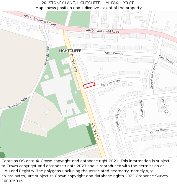 20, STONEY LANE, LIGHTCLIFFE, HALIFAX, HX3 8TL: Location map and indicative extent of plot