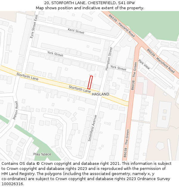 20, STORFORTH LANE, CHESTERFIELD, S41 0PW: Location map and indicative extent of plot