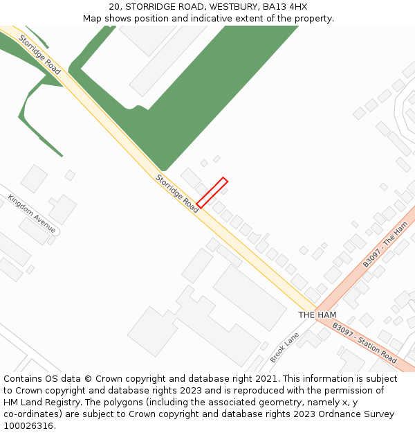 20, STORRIDGE ROAD, WESTBURY, BA13 4HX: Location map and indicative extent of plot