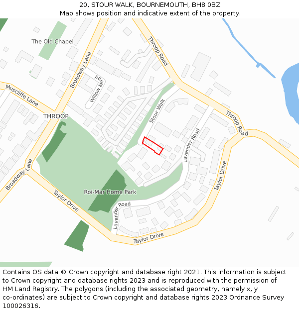 20, STOUR WALK, BOURNEMOUTH, BH8 0BZ: Location map and indicative extent of plot