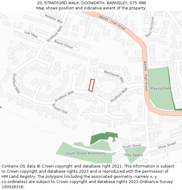 20, STRAFFORD WALK, DODWORTH, BARNSLEY, S75 3RB: Location map and indicative extent of plot
