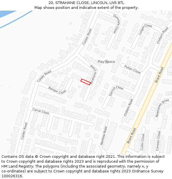 20, STRAHANE CLOSE, LINCOLN, LN5 8TL: Location map and indicative extent of plot