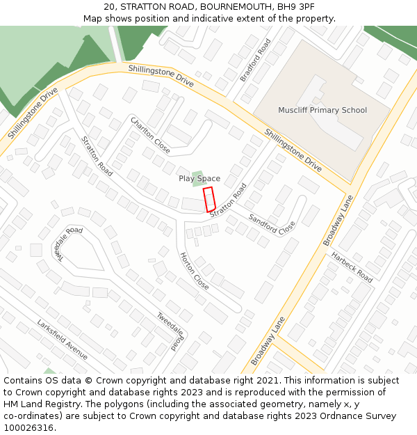 20, STRATTON ROAD, BOURNEMOUTH, BH9 3PF: Location map and indicative extent of plot