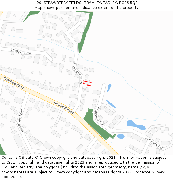 20, STRAWBERRY FIELDS, BRAMLEY, TADLEY, RG26 5QF: Location map and indicative extent of plot