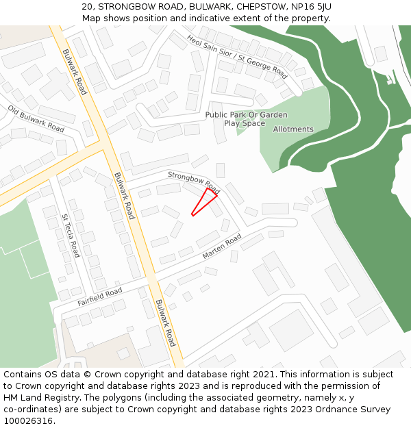 20, STRONGBOW ROAD, BULWARK, CHEPSTOW, NP16 5JU: Location map and indicative extent of plot