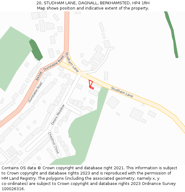 20, STUDHAM LANE, DAGNALL, BERKHAMSTED, HP4 1RH: Location map and indicative extent of plot