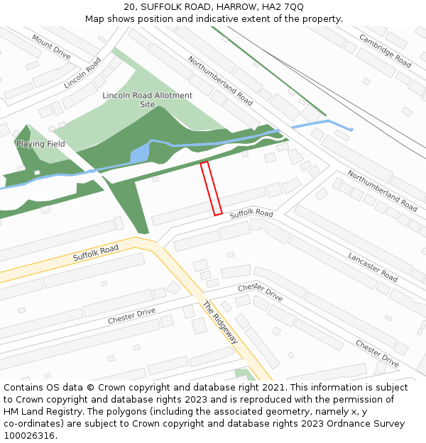 20, SUFFOLK ROAD, HARROW, HA2 7QQ: Location map and indicative extent of plot