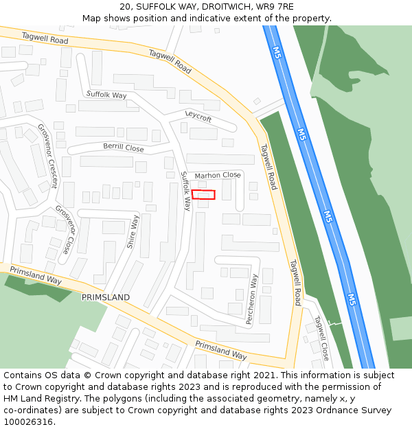 20, SUFFOLK WAY, DROITWICH, WR9 7RE: Location map and indicative extent of plot