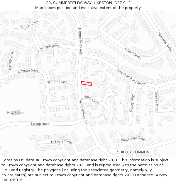 20, SUMMERFIELDS WAY, ILKESTON, DE7 9HF: Location map and indicative extent of plot