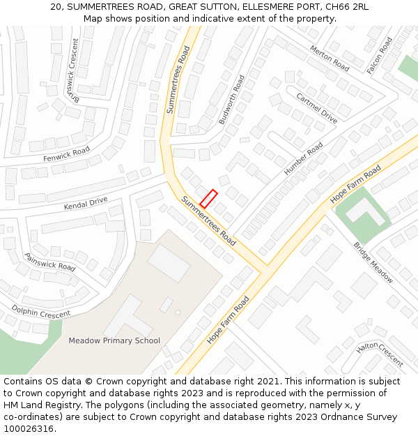 20, SUMMERTREES ROAD, GREAT SUTTON, ELLESMERE PORT, CH66 2RL: Location map and indicative extent of plot