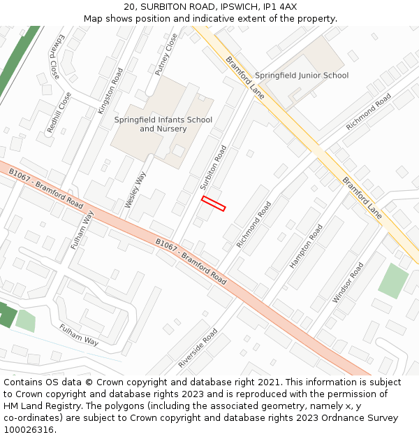 20, SURBITON ROAD, IPSWICH, IP1 4AX: Location map and indicative extent of plot