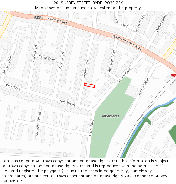 20, SURREY STREET, RYDE, PO33 2RX: Location map and indicative extent of plot