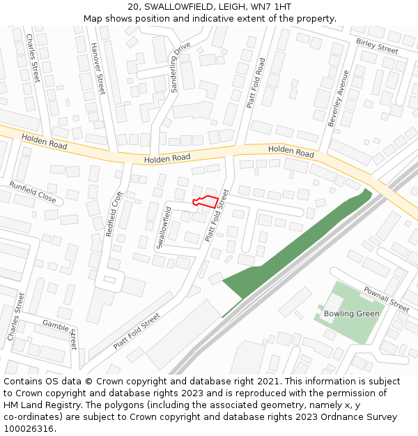 20, SWALLOWFIELD, LEIGH, WN7 1HT: Location map and indicative extent of plot