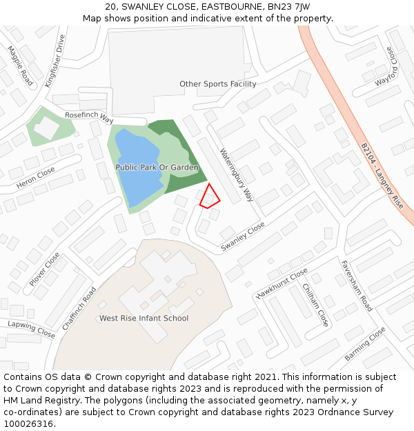 20, SWANLEY CLOSE, EASTBOURNE, BN23 7JW: Location map and indicative extent of plot