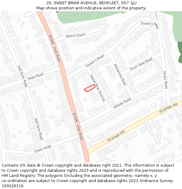 20, SWEET BRIAR AVENUE, BENFLEET, SS7 1JU: Location map and indicative extent of plot