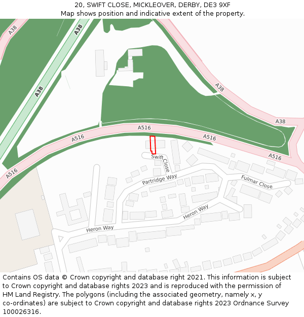 20, SWIFT CLOSE, MICKLEOVER, DERBY, DE3 9XF: Location map and indicative extent of plot