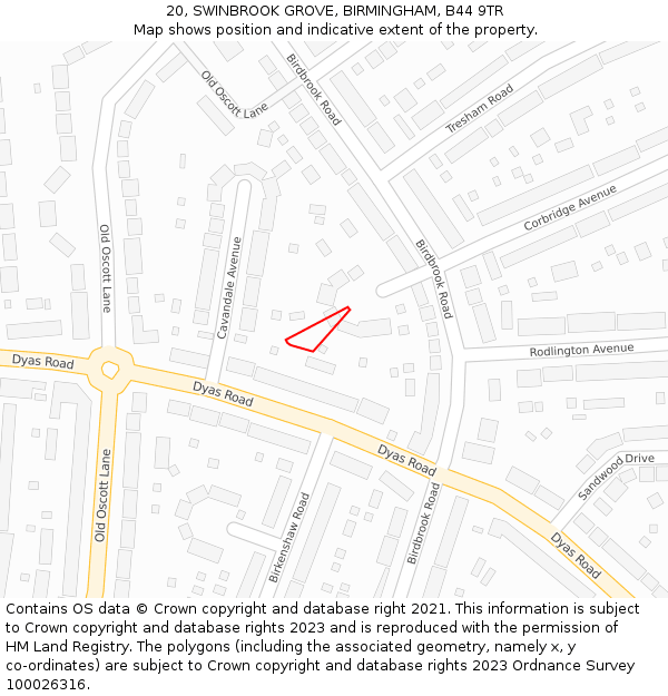 20, SWINBROOK GROVE, BIRMINGHAM, B44 9TR: Location map and indicative extent of plot