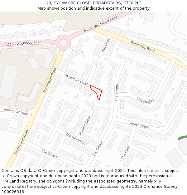 20, SYCAMORE CLOSE, BROADSTAIRS, CT10 2LT: Location map and indicative extent of plot