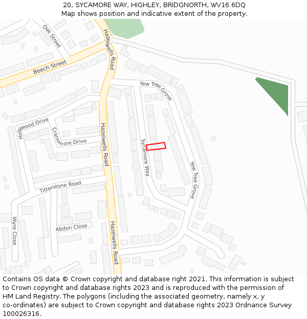 20, SYCAMORE WAY, HIGHLEY, BRIDGNORTH, WV16 6DQ: Location map and indicative extent of plot