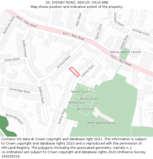 20, SYDNEY ROAD, SIDCUP, DA14 6RB: Location map and indicative extent of plot