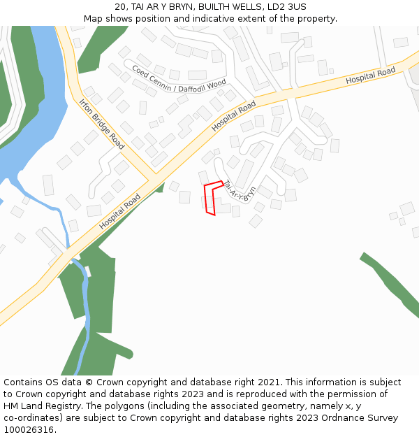 20, TAI AR Y BRYN, BUILTH WELLS, LD2 3US: Location map and indicative extent of plot
