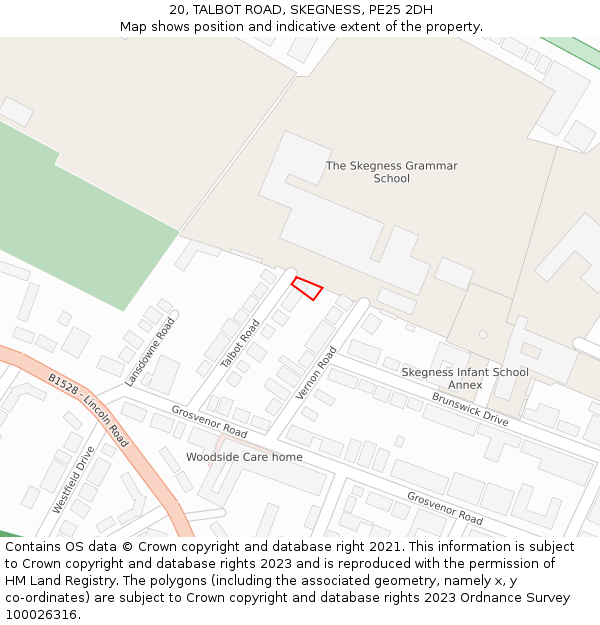 20, TALBOT ROAD, SKEGNESS, PE25 2DH: Location map and indicative extent of plot