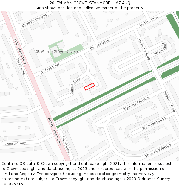 20, TALMAN GROVE, STANMORE, HA7 4UQ: Location map and indicative extent of plot