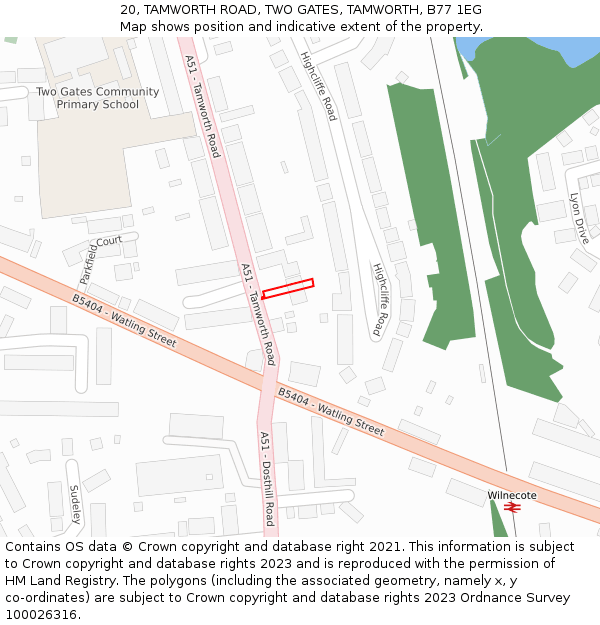 20, TAMWORTH ROAD, TWO GATES, TAMWORTH, B77 1EG: Location map and indicative extent of plot